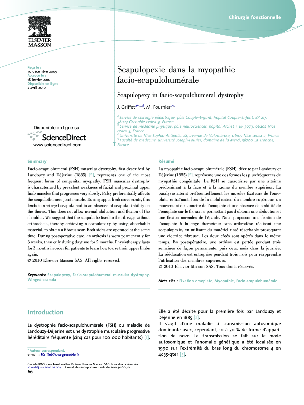 Scapulopexie dans la myopathie facio-scapulohumérale