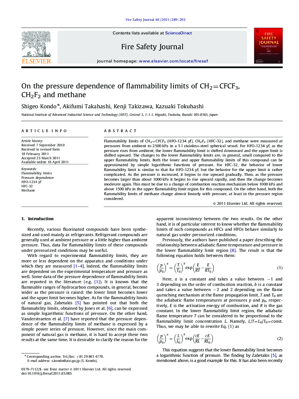 On the pressure dependence of flammability limits of CH2=CFCF3, CH2F2 and methane