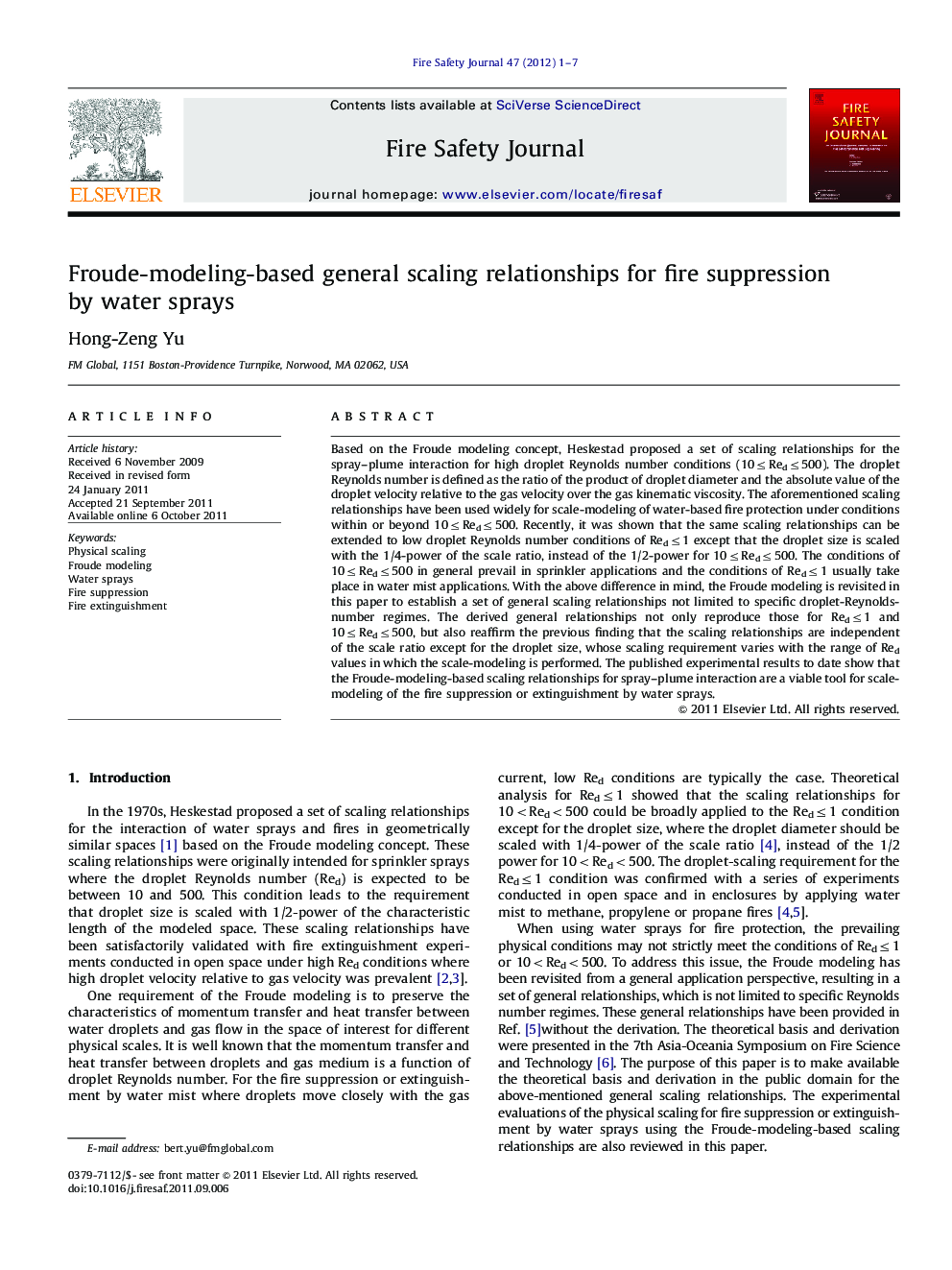 Froude-modeling-based general scaling relationships for fire suppression by water sprays