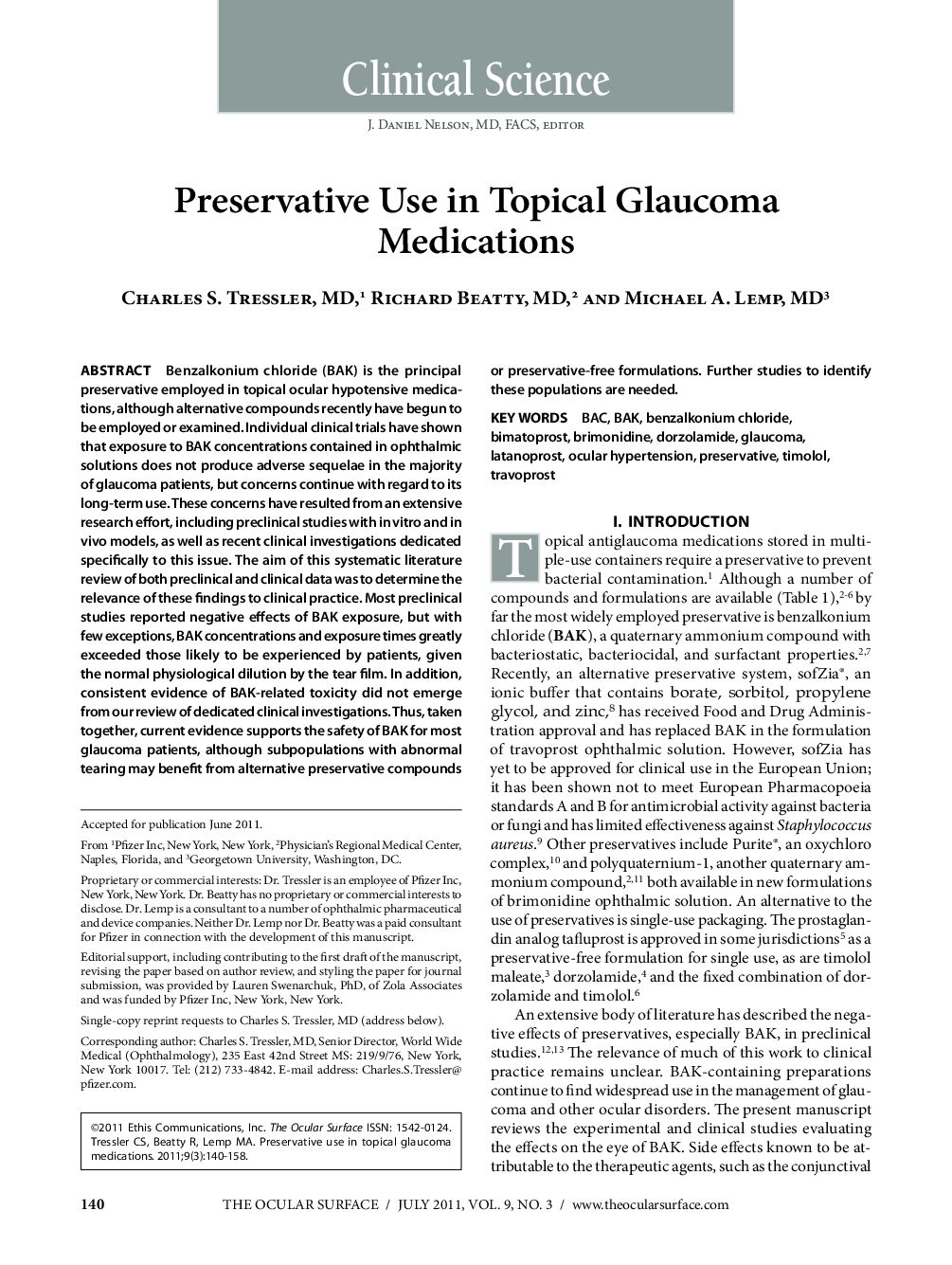 Preservative Use in Topical Glaucoma Medications 