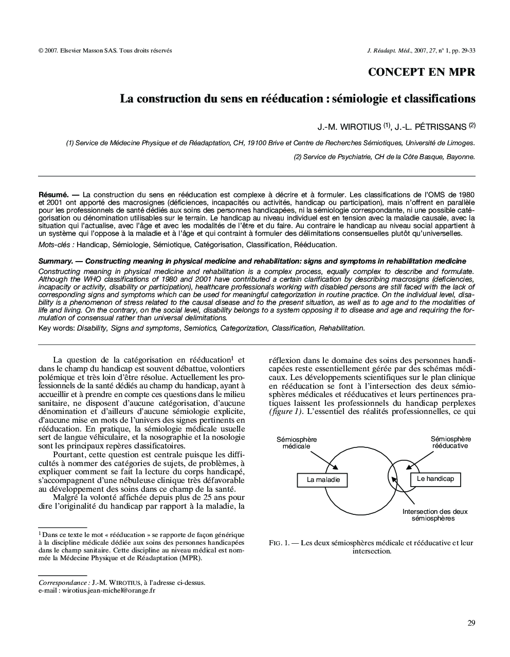 La construction du sens en rééducation : sémiologie et classifications