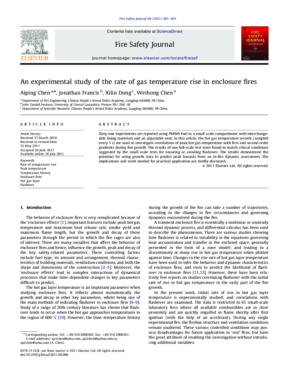 An experimental study of the rate of gas temperature rise in enclosure fires