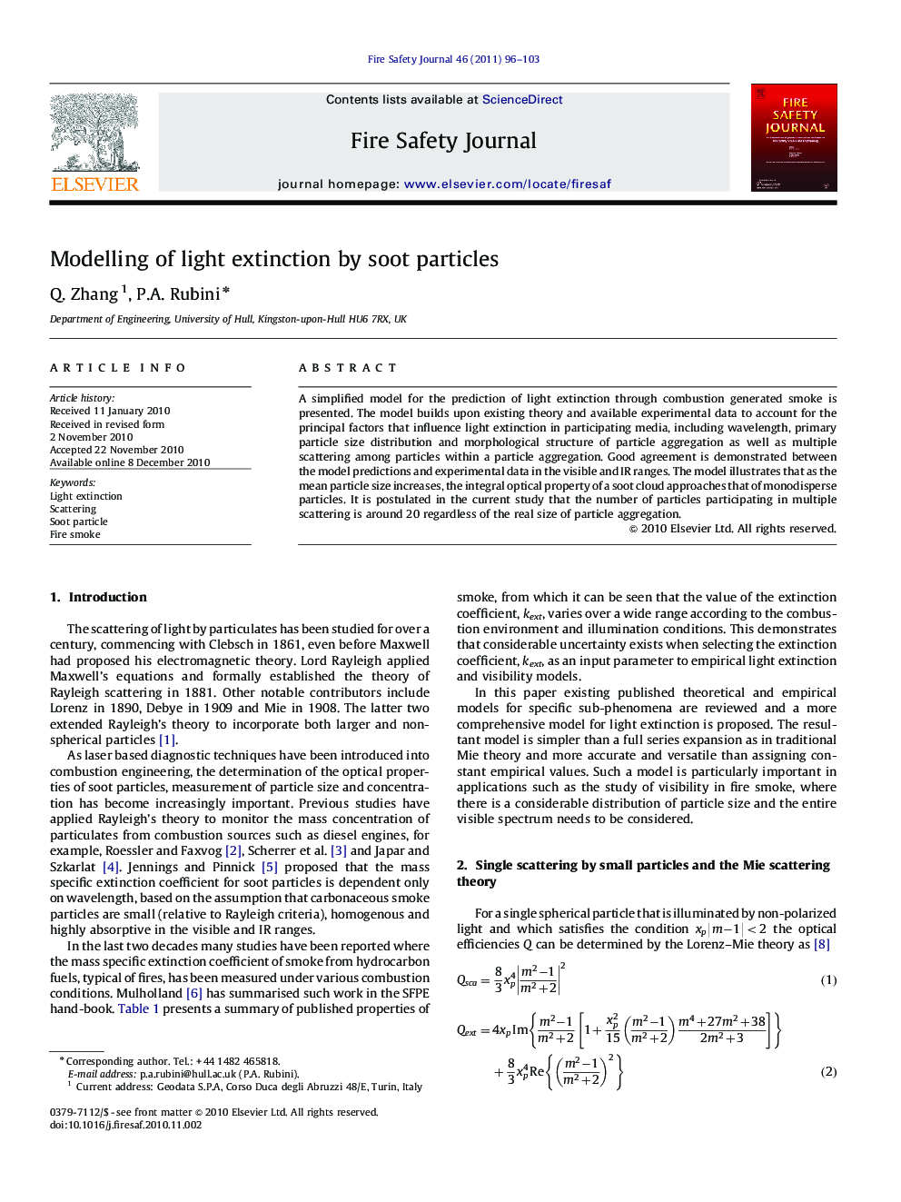 Modelling of light extinction by soot particles