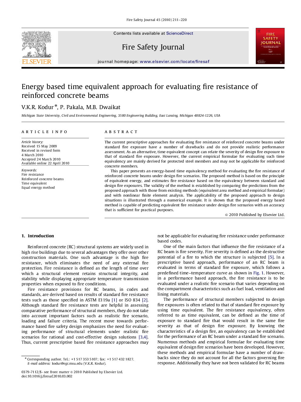 Energy based time equivalent approach for evaluating fire resistance of reinforced concrete beams