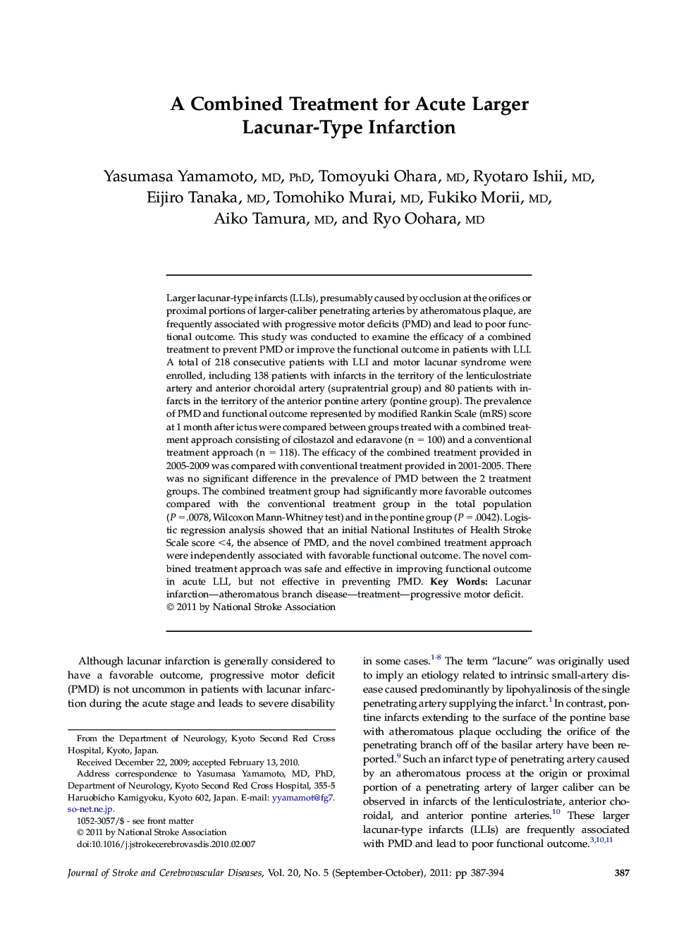 A Combined Treatment for Acute Larger Lacunar-Type Infarction