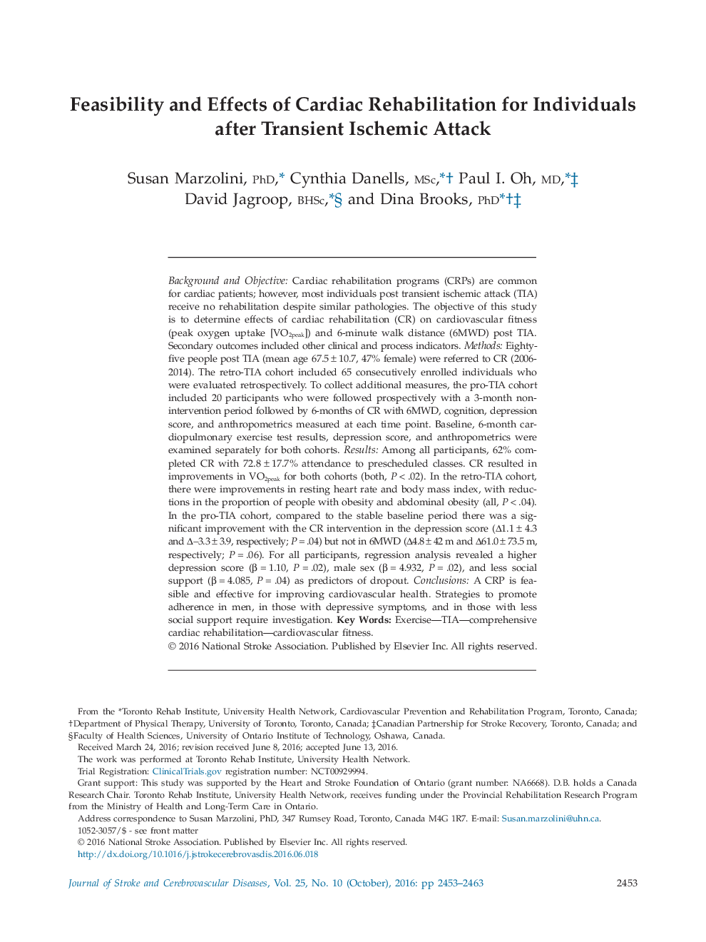 امکان سنجی و اثربخشی توانبخشی قلب برای افراد پس از حملات ایسکمیک گذرا 