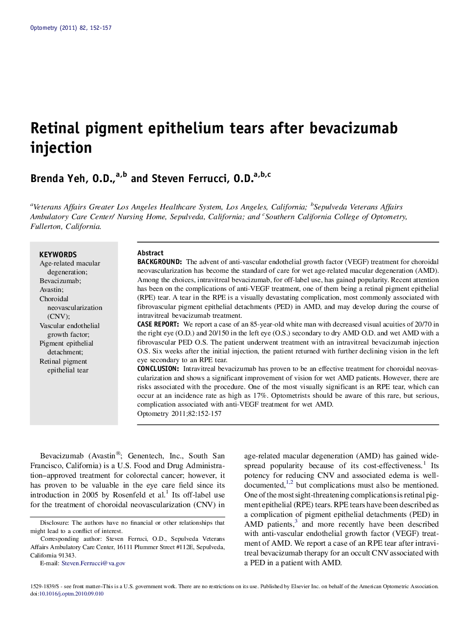 Retinal pigment epithelium tears after bevacizumab injection