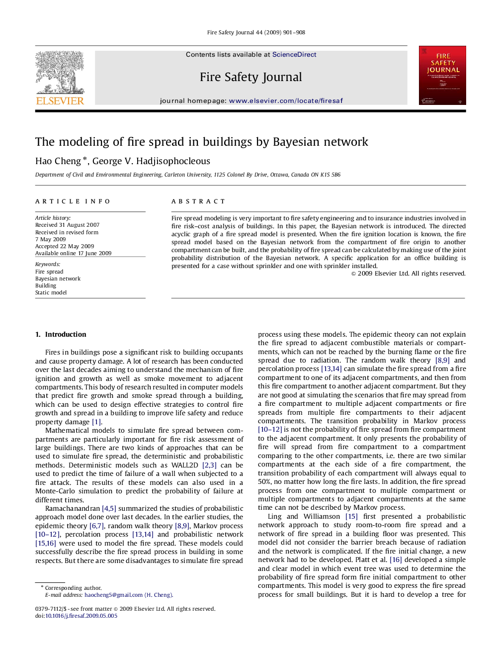 The modeling of fire spread in buildings by Bayesian network