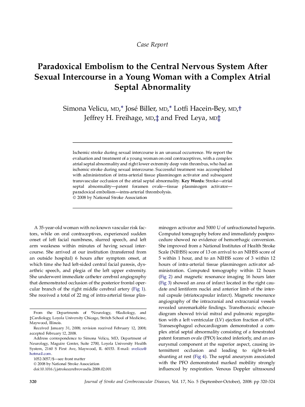 Paradoxical Embolism to the Central Nervous System After Sexual Intercourse in a Young Woman with a Complex Atrial Septal Abnormality