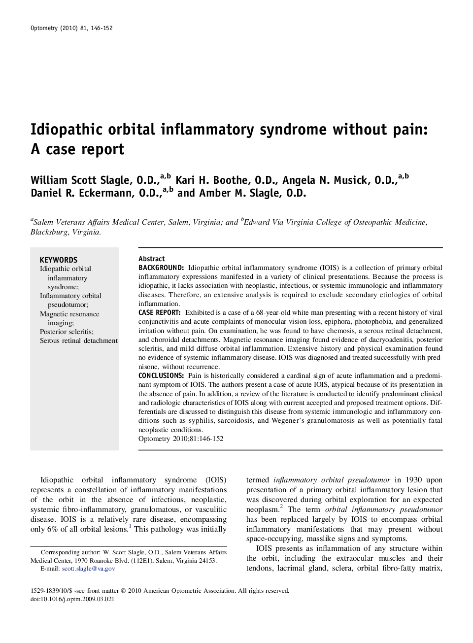 Idiopathic orbital inflammatory syndrome without pain: A case report