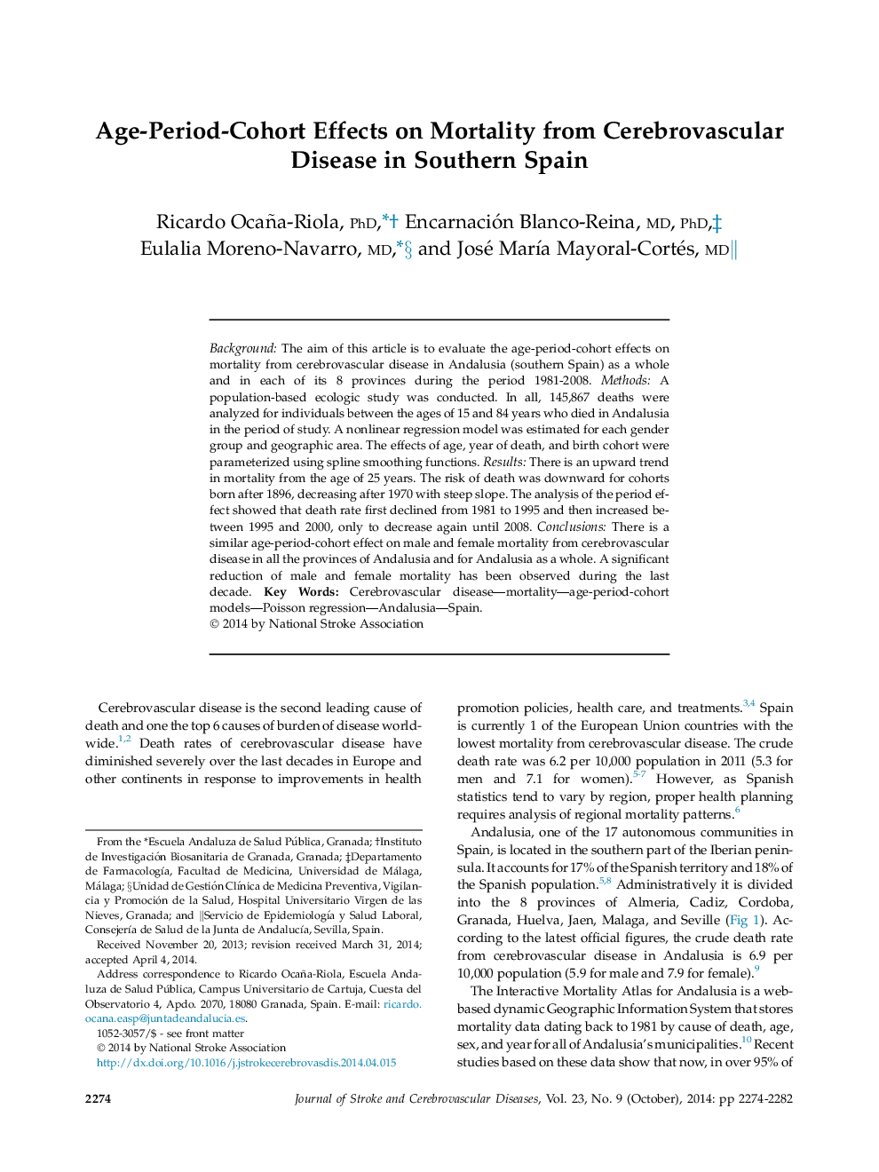 اثر سن-دوره-کوهورت بر مرگ و میر ناشی از بیماری مغزی در اسپانیا 