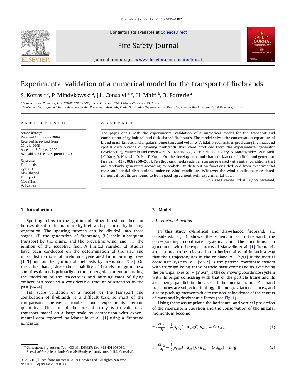 Experimental validation of a numerical model for the transport of firebrands