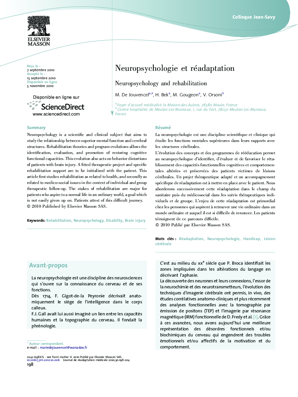 Neuropsychologie et réadaptation