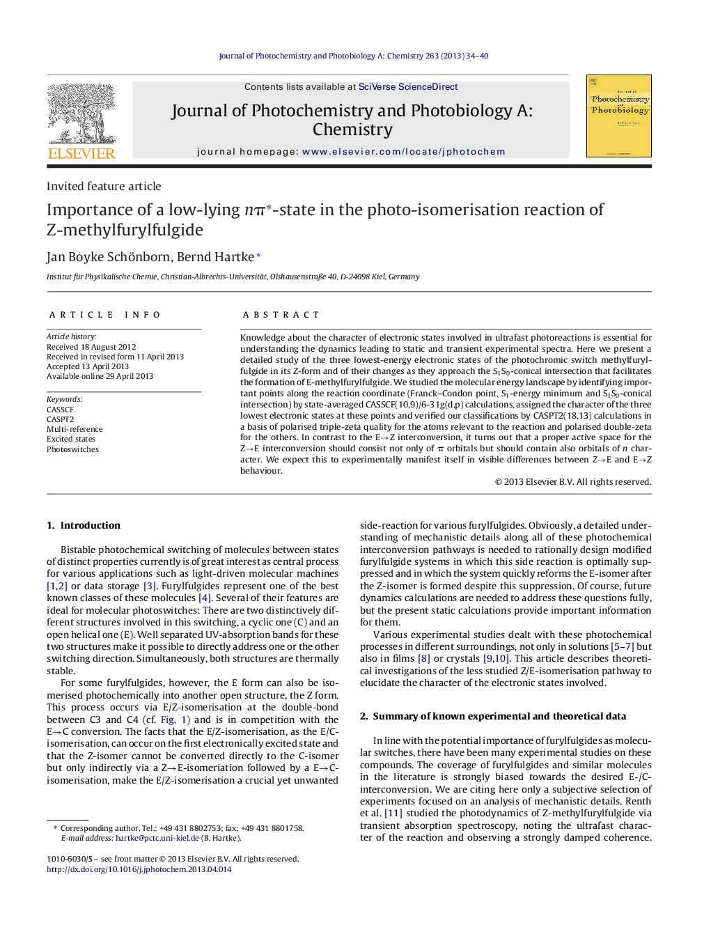 Importance of a low-lying nπ*-state in the photo-isomerisation reaction of Z-methylfurylfulgide