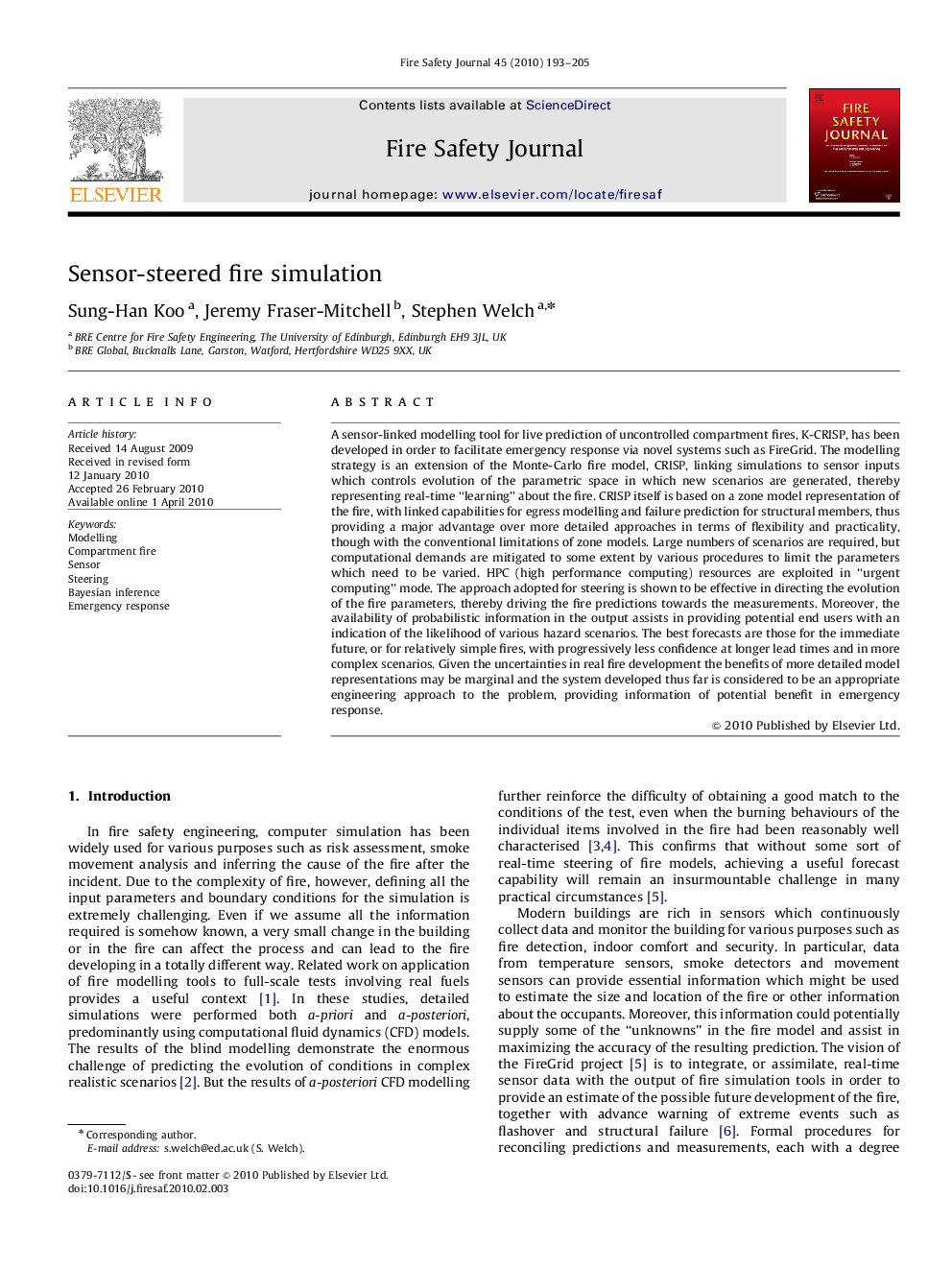 Sensor-steered fire simulation