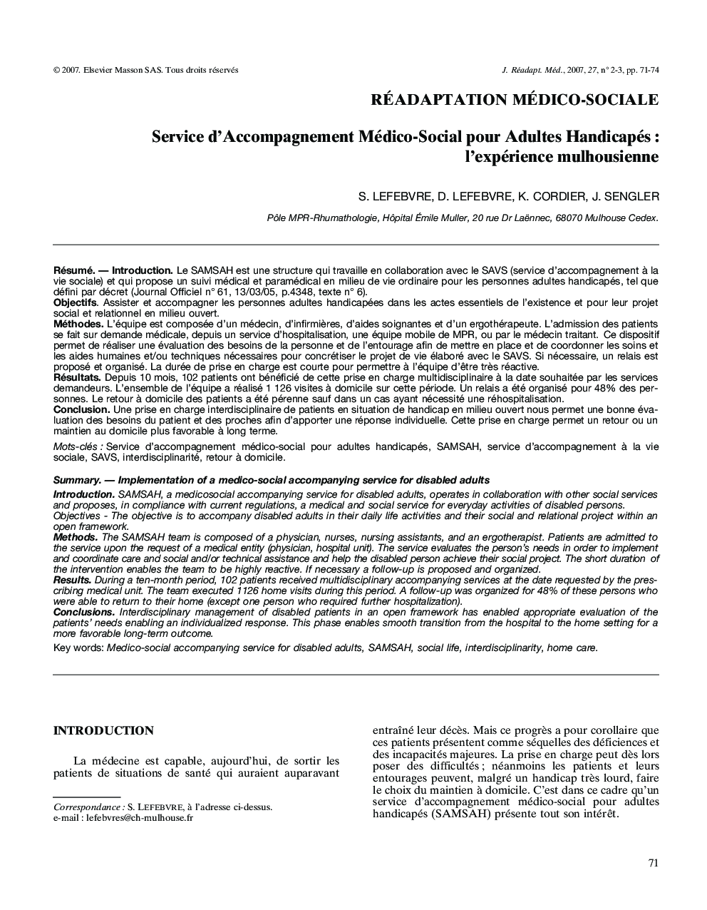 Service d'Accompagnement Médico-Social pour Adultes Handicapés : l'expérience mulhousienne