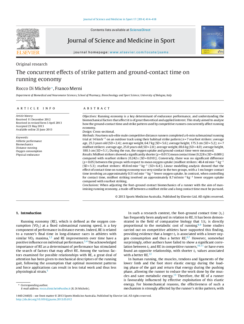 The concurrent effects of strike pattern and ground-contact time on running economy