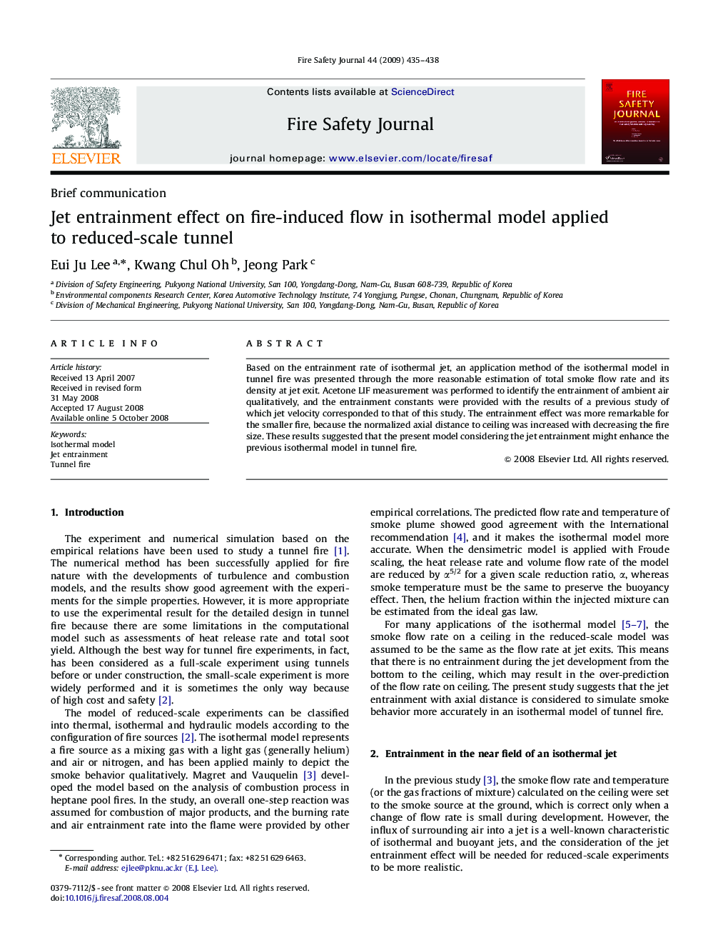 Jet entrainment effect on fire-induced flow in isothermal model applied to reduced-scale tunnel