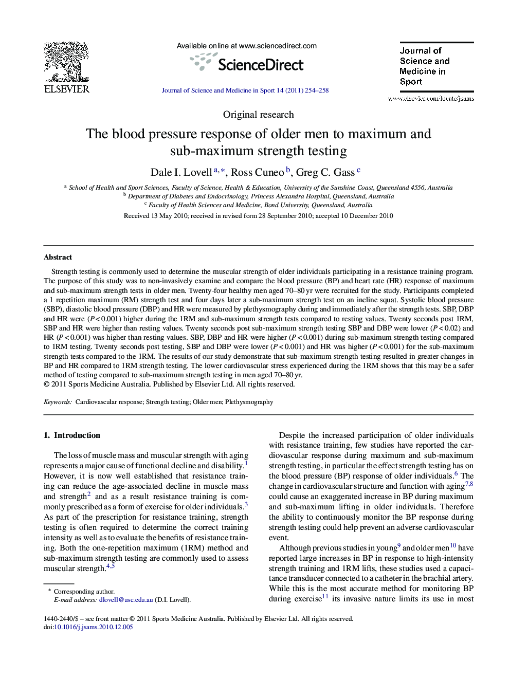 The blood pressure response of older men to maximum and sub-maximum strength testing