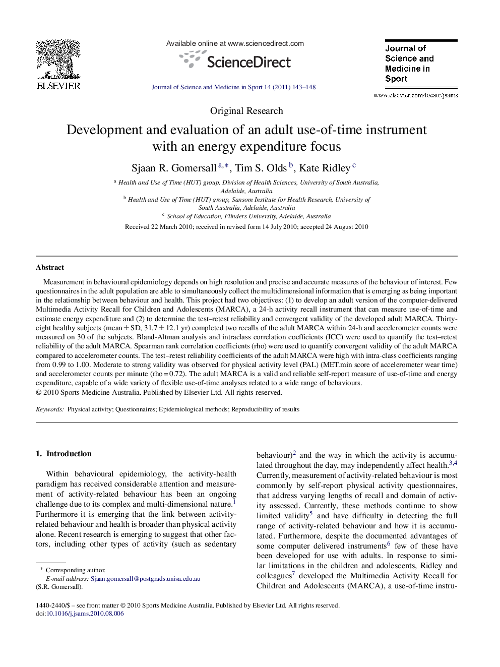 Development and evaluation of an adult use-of-time instrument with an energy expenditure focus