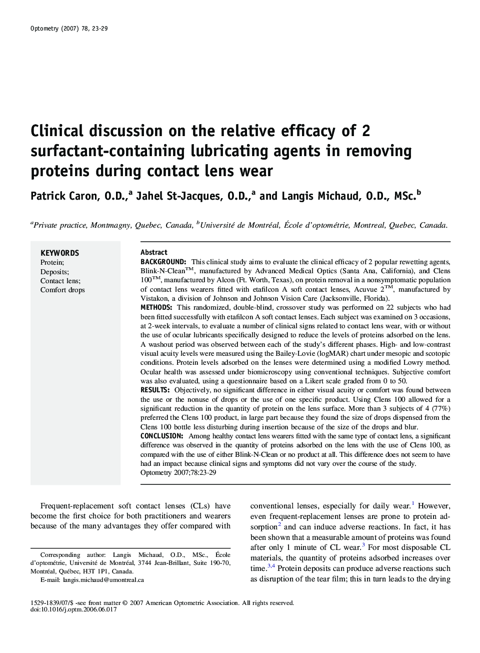 Clinical discussion on the relative efficacy of 2 surfactant-containing lubricating agents in removing proteins during contact lens wear