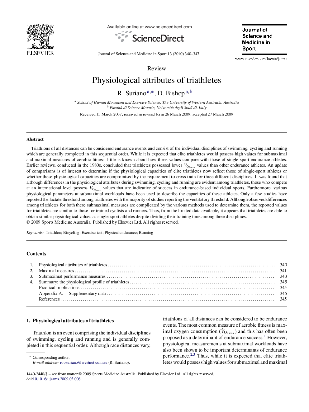 Physiological attributes of triathletes