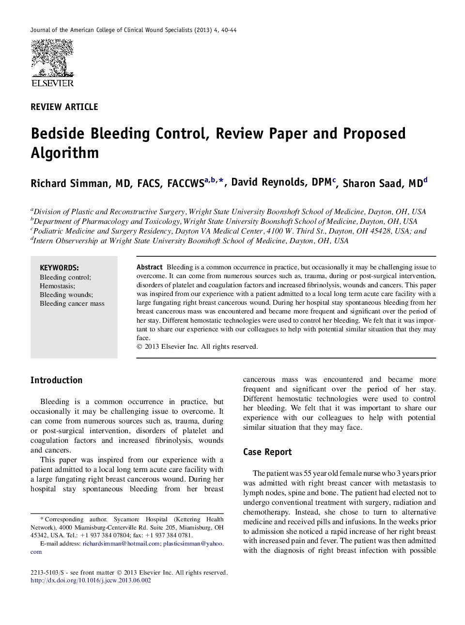 Bedside Bleeding Control, Review Paper and Proposed Algorithm