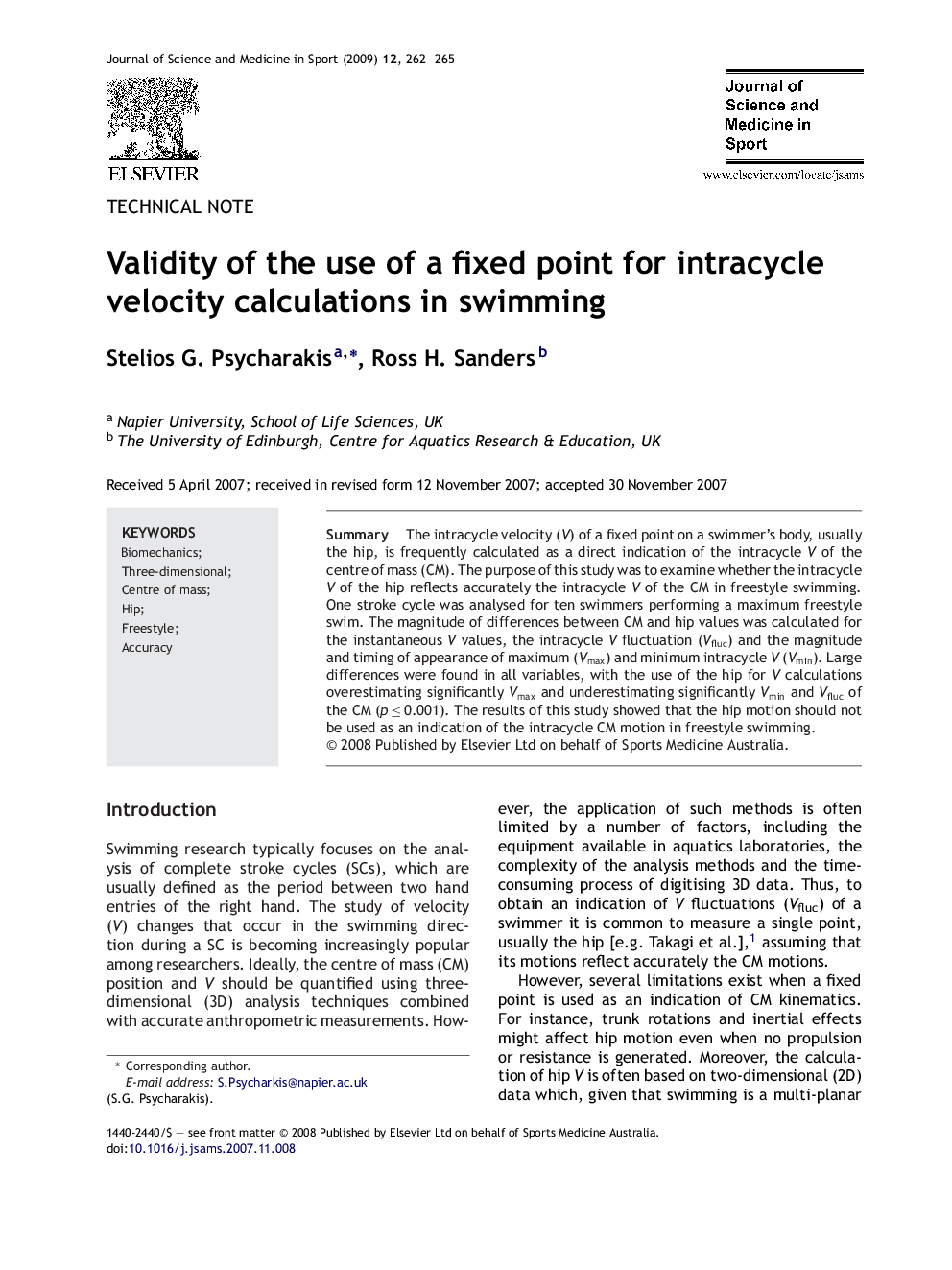 Validity of the use of a fixed point for intracycle velocity calculations in swimming