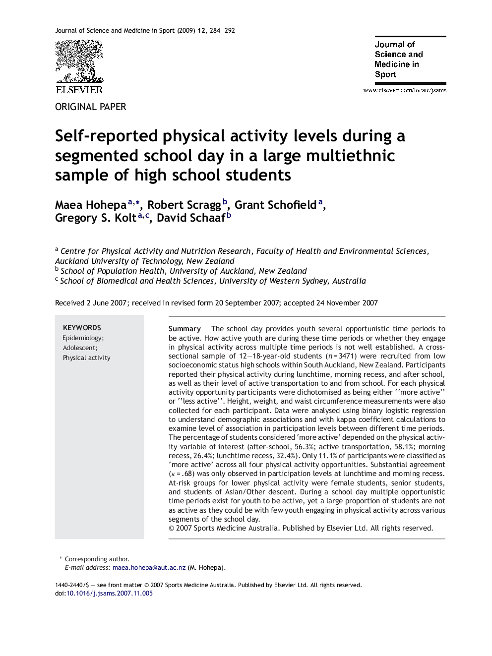 Self-reported physical activity levels during a segmented school day in a large multiethnic sample of high school students