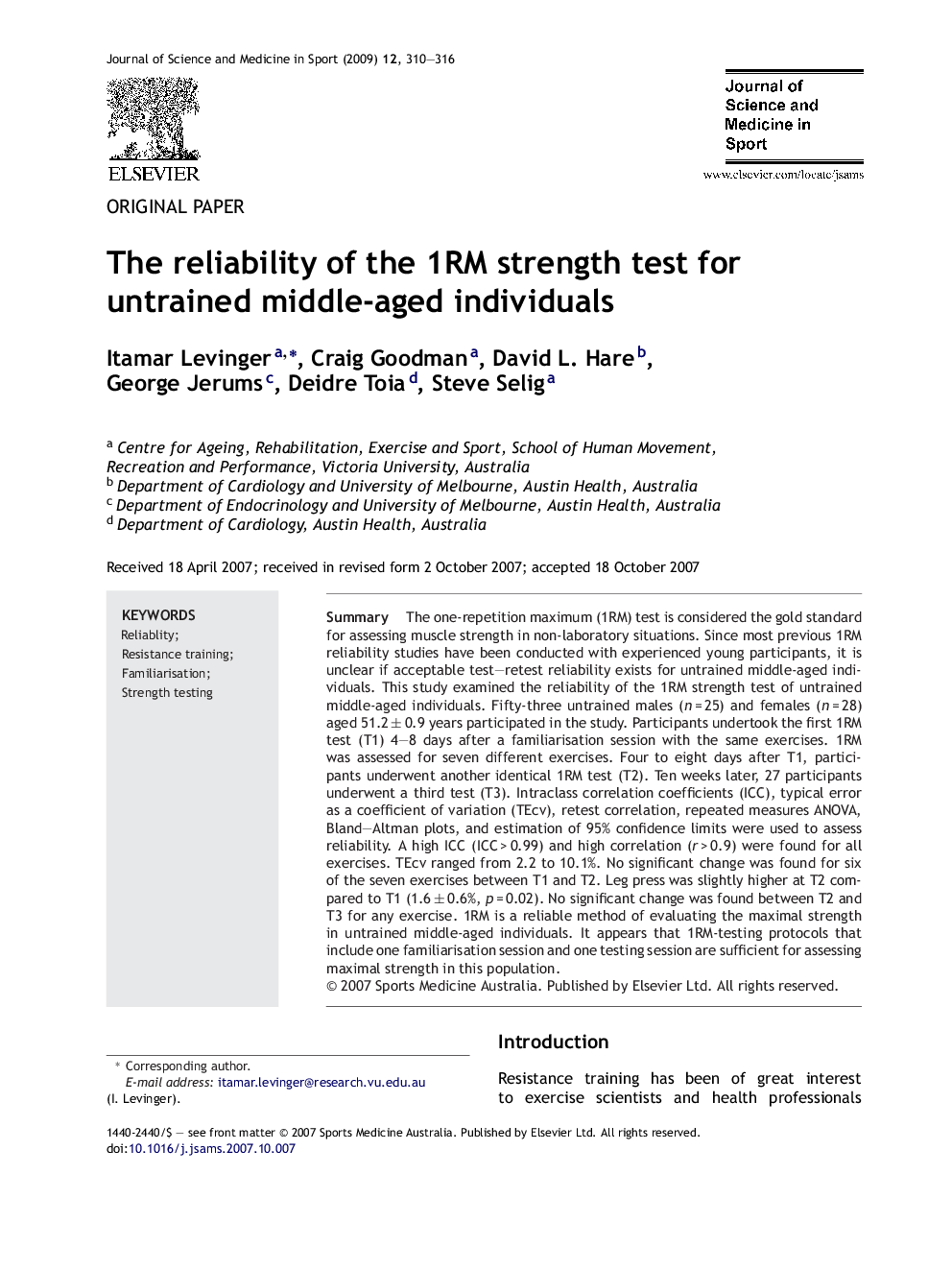 The reliability of the 1RM strength test for untrained middle-aged individuals