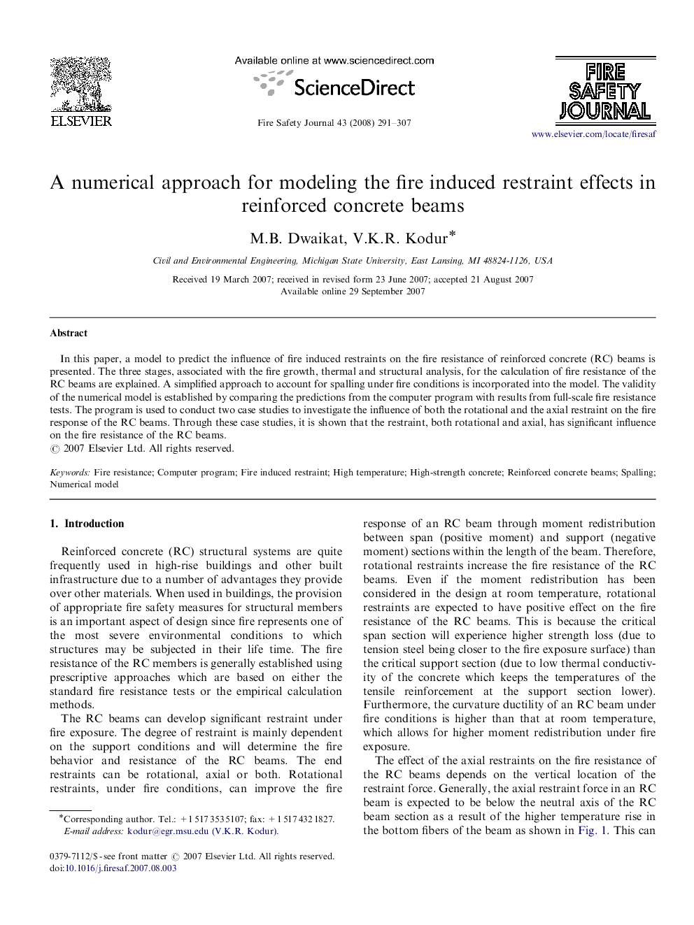 A numerical approach for modeling the fire induced restraint effects in reinforced concrete beams