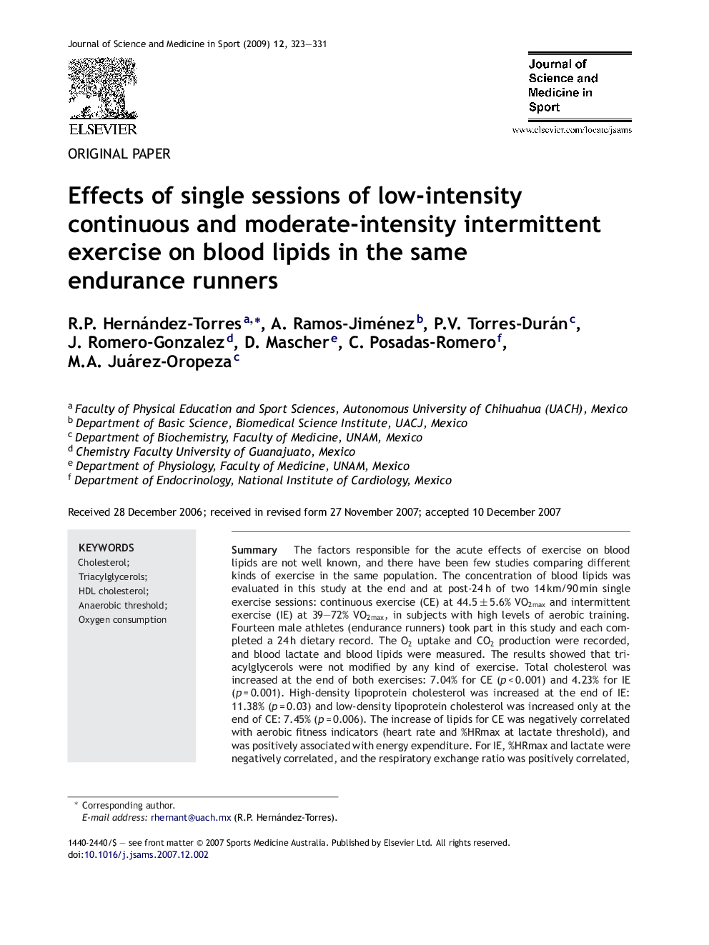 Effects of single sessions of low-intensity continuous and moderate-intensity intermittent exercise on blood lipids in the same endurance runners