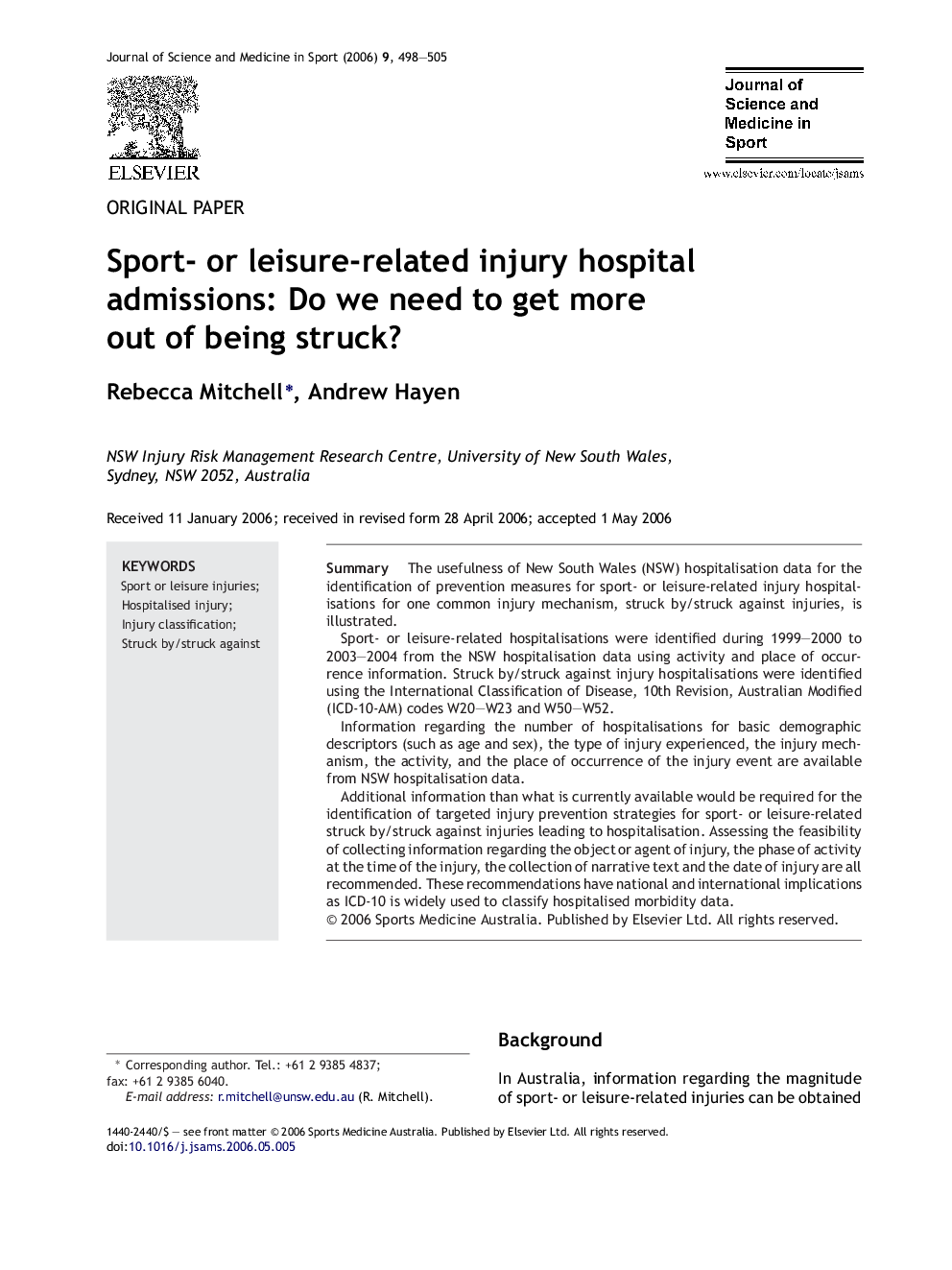 Sport- or leisure-related injury hospital admissions: Do we need to get more out of being struck?