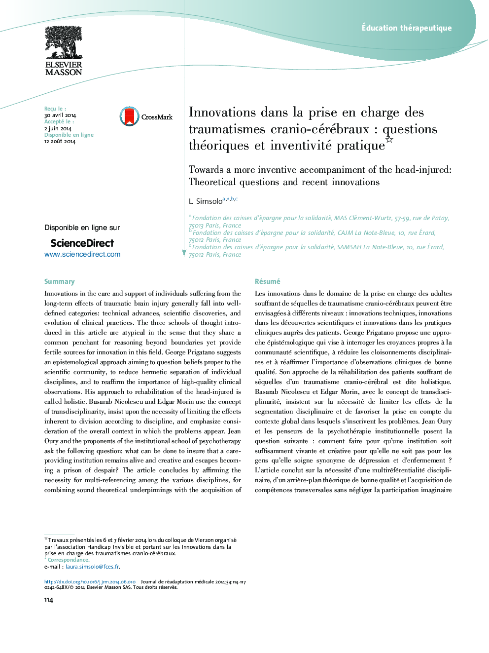 Innovations dans la prise en charge des traumatismes cranio-cérébrauxÂ : questions théoriques et inventivité pratique