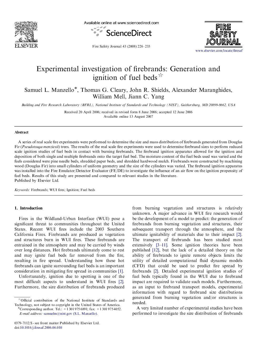 Experimental investigation of firebrands: Generation and ignition of fuel beds 