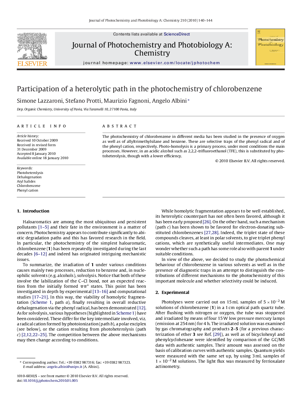 Participation of a heterolytic path in the photochemistry of chlorobenzene