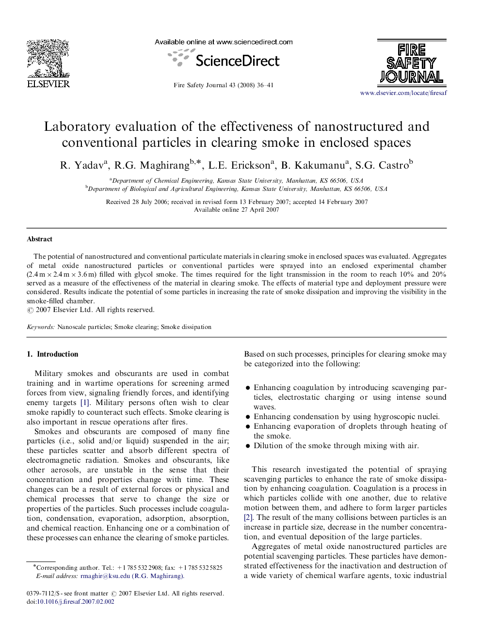 Laboratory evaluation of the effectiveness of nanostructured and conventional particles in clearing smoke in enclosed spaces