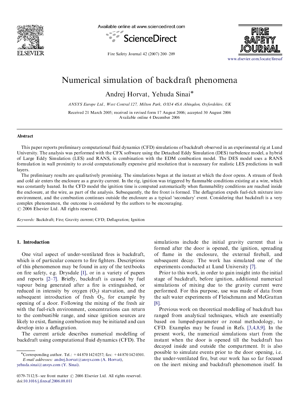 Numerical simulation of backdraft phenomena