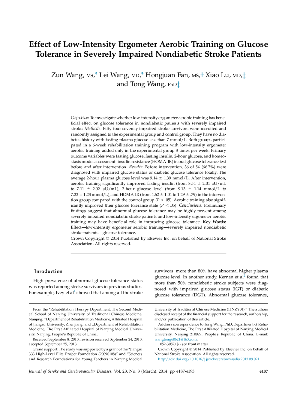 تاثیر آموزش هوازی بر پایه گلوکز در بیماران مبتلا به سکته مغزی نارسایی شدید 