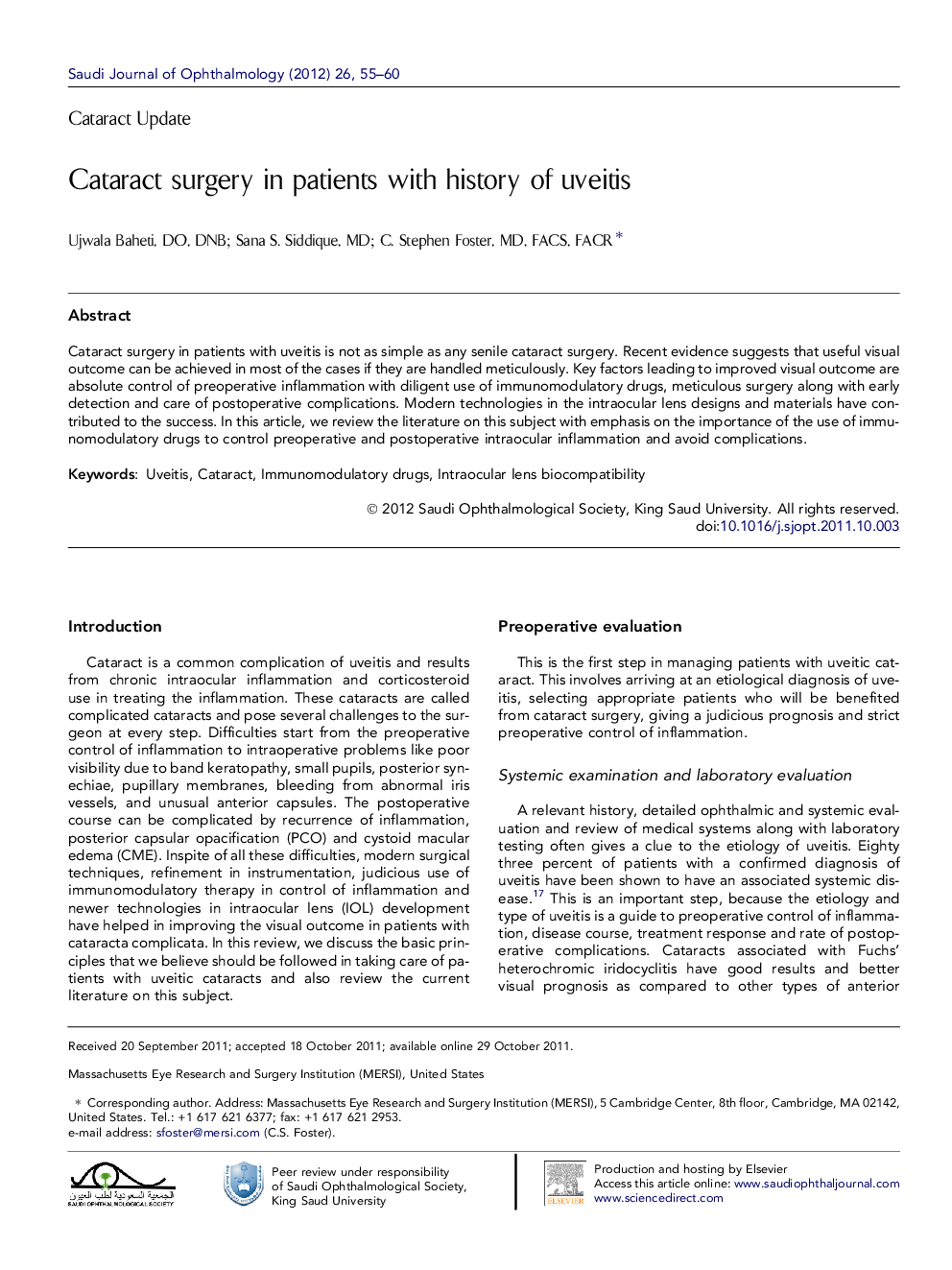 Cataract surgery in patients with history of uveitis