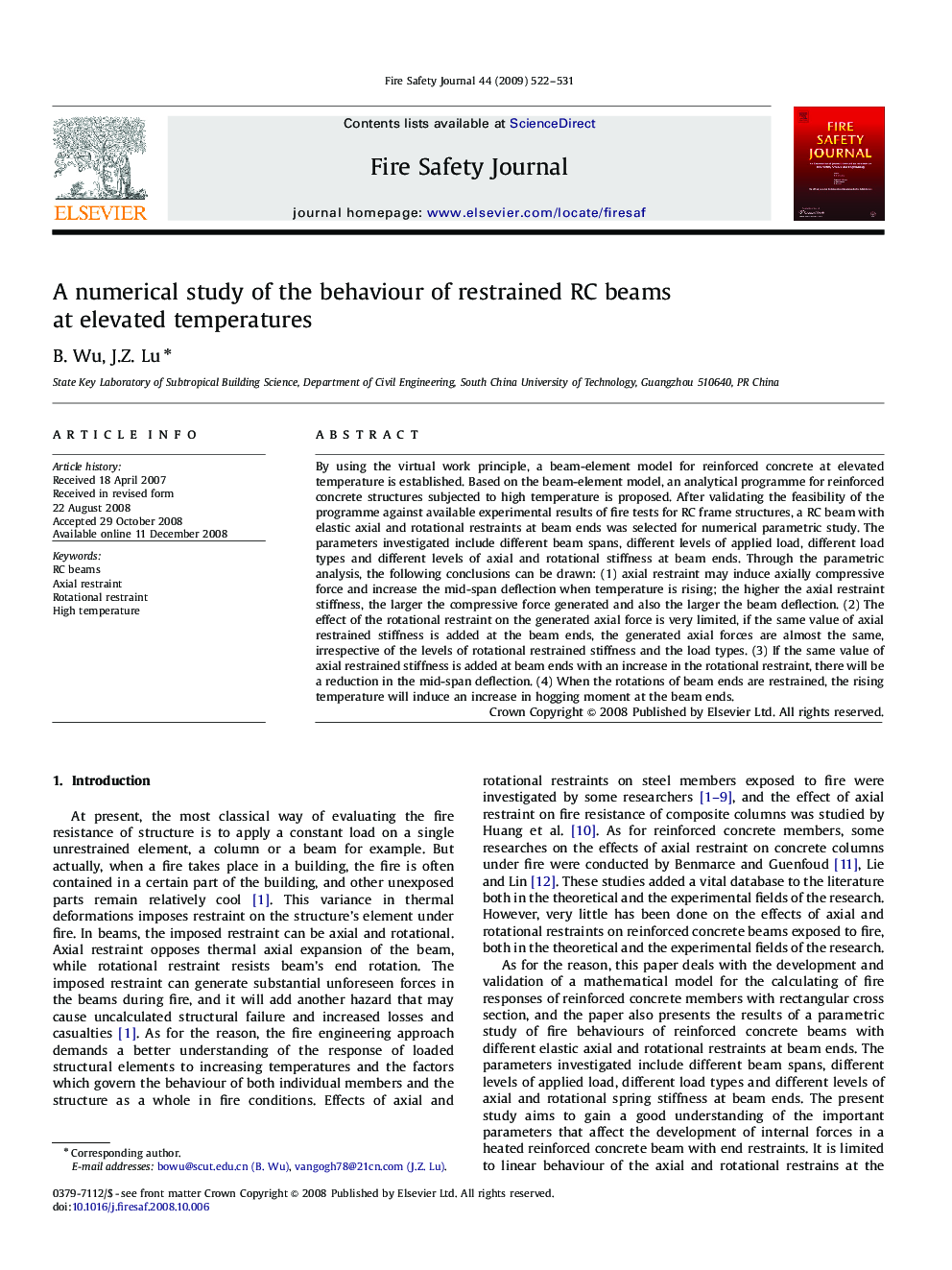 A numerical study of the behaviour of restrained RC beams at elevated temperatures