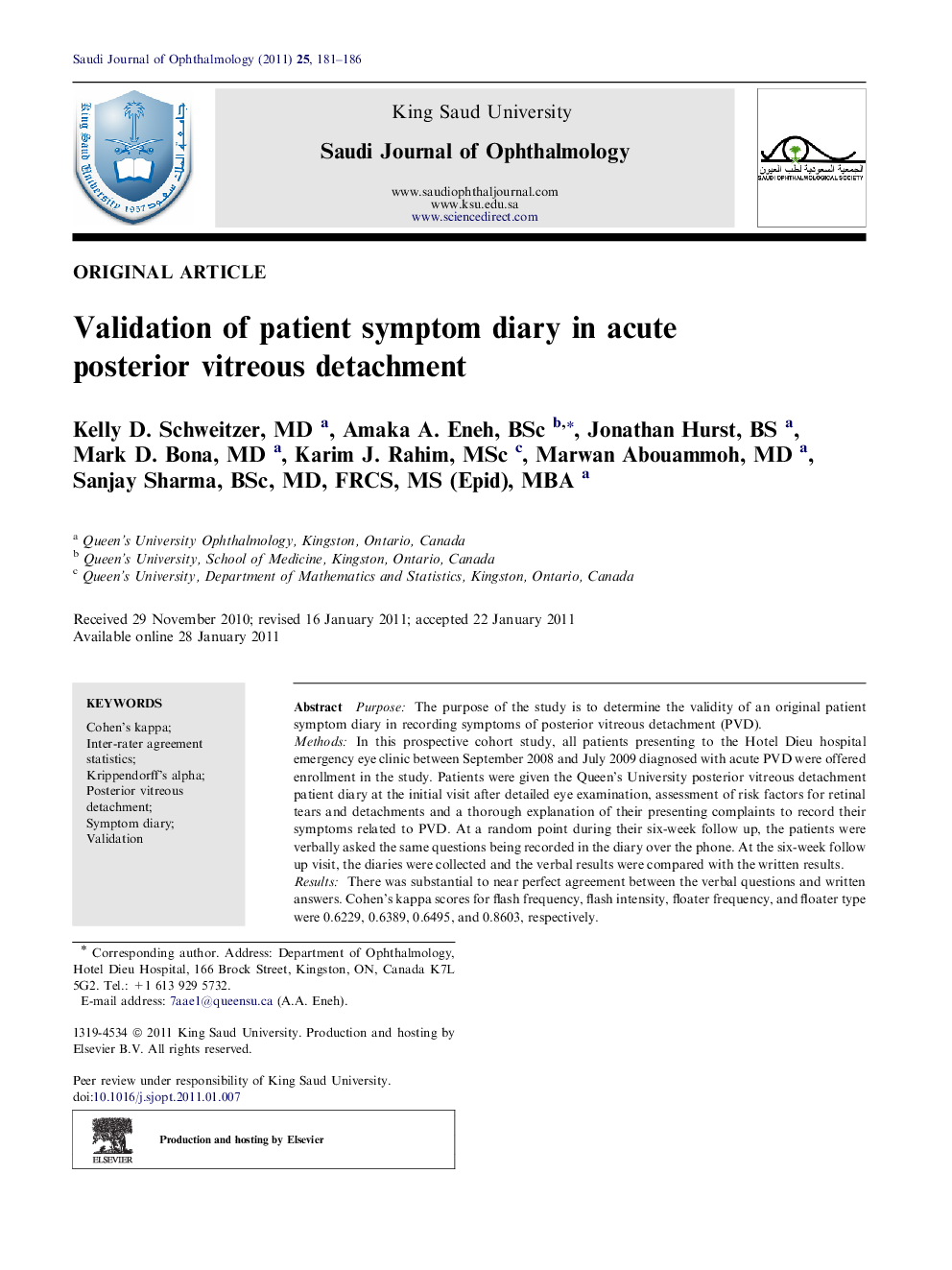 Validation of patient symptom diary in acute posterior vitreous detachment