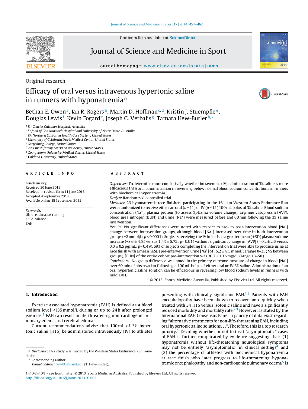 Efficacy of oral versus intravenous hypertonic saline in runners with hyponatremia 