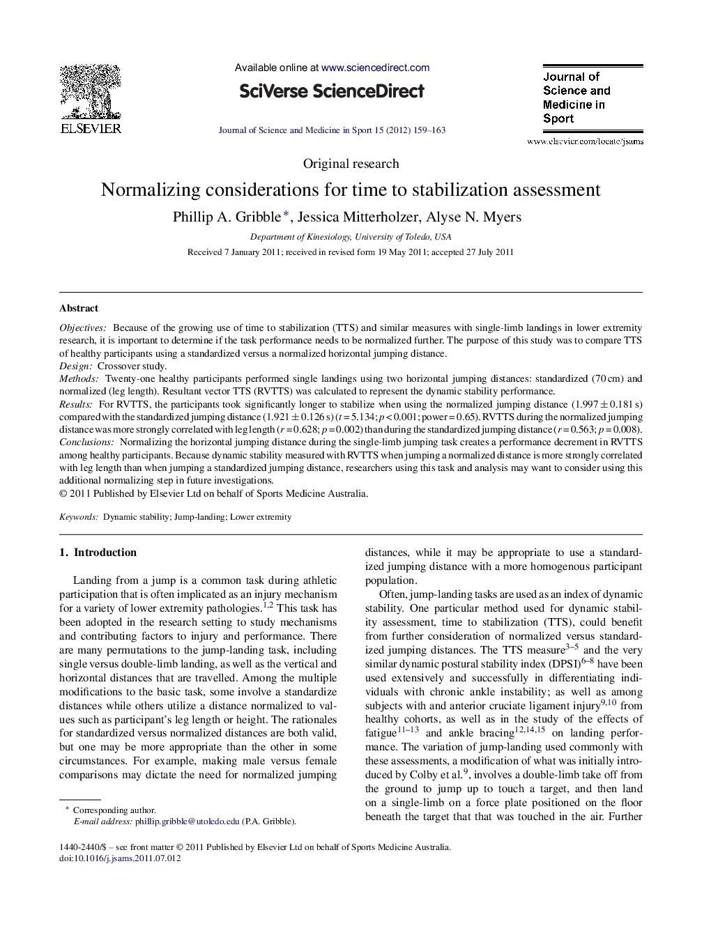 عکس صفحه اول مقاله: Normalizing considerations for time to stabilization assessment Normalizing considerations for time to stabilization assessment