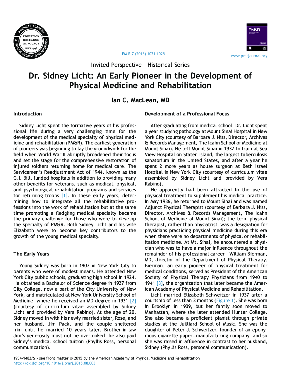 دکتر سیدنی لیچ: پیشگام اولیه در توسعه پزشکی فیزیکی و توانبخشی 