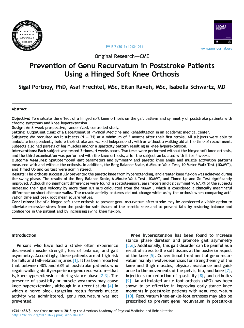 Prevention of Genu Recurvatum in Poststroke Patients Using a Hinged Soft Knee Orthosis 