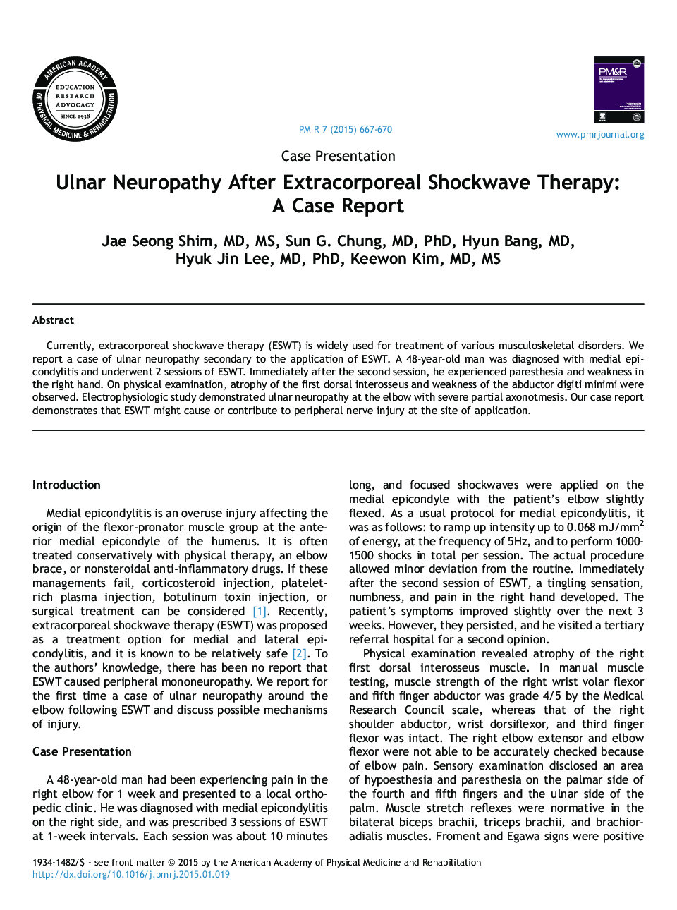 Ulnar Neuropathy After Extracorporeal Shockwave Therapy: A Case Report