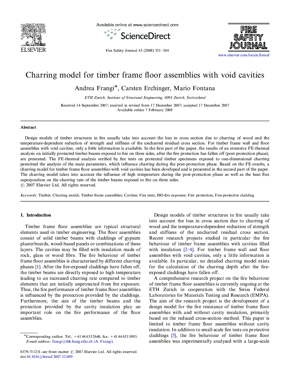 Charring model for timber frame floor assemblies with void cavities