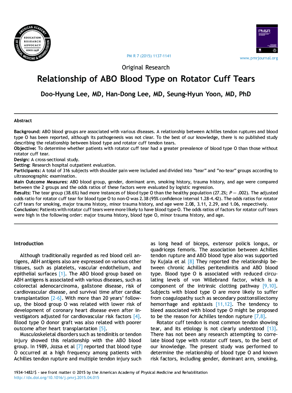 Relationship of ABO Blood Type on Rotator Cuff Tears