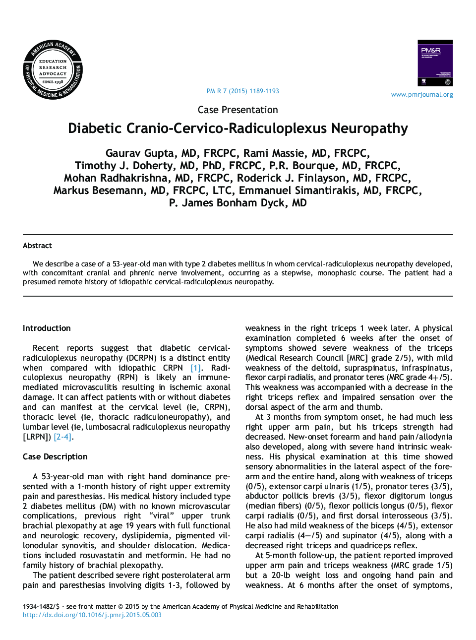 Diabetic Cranio-Cervico-Radiculoplexus Neuropathy